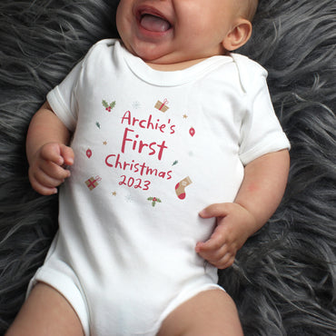 Personalised First Christmas 0-3 Months Baby Vest