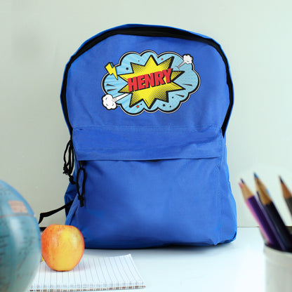 Personalised Superhero Blue Backpack