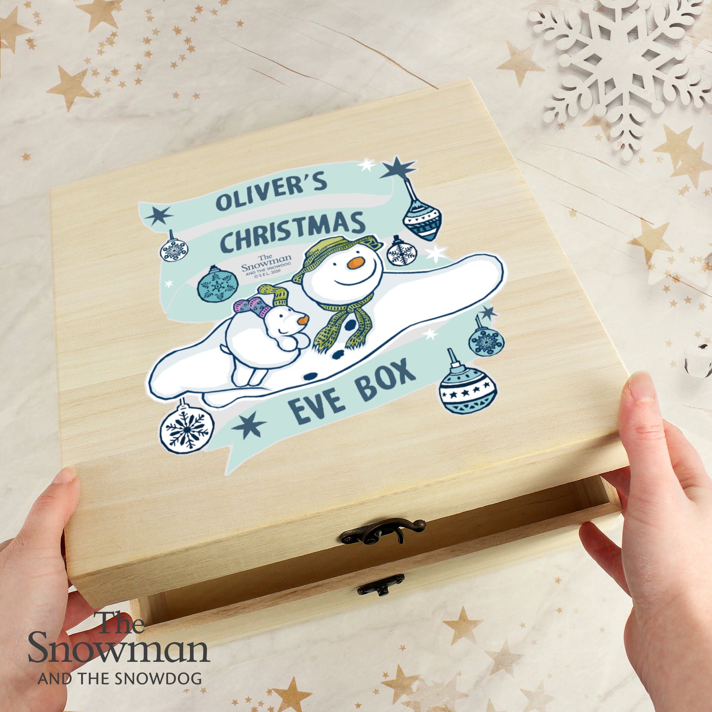 Personalised The Snowman and the Snowdog Large Wooden Christmas Eve Box