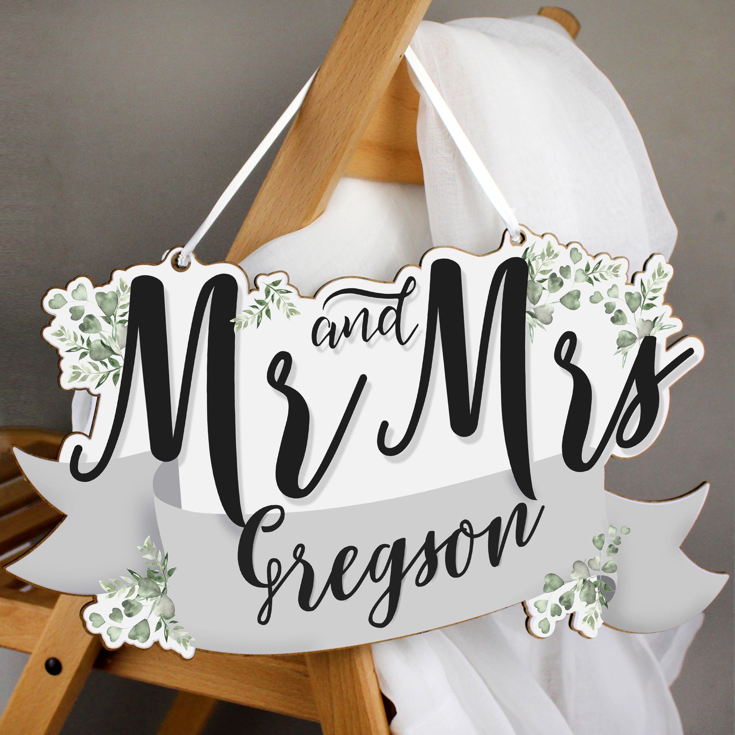 Personalised Mr & Mrs Wooden Hanging Decoration