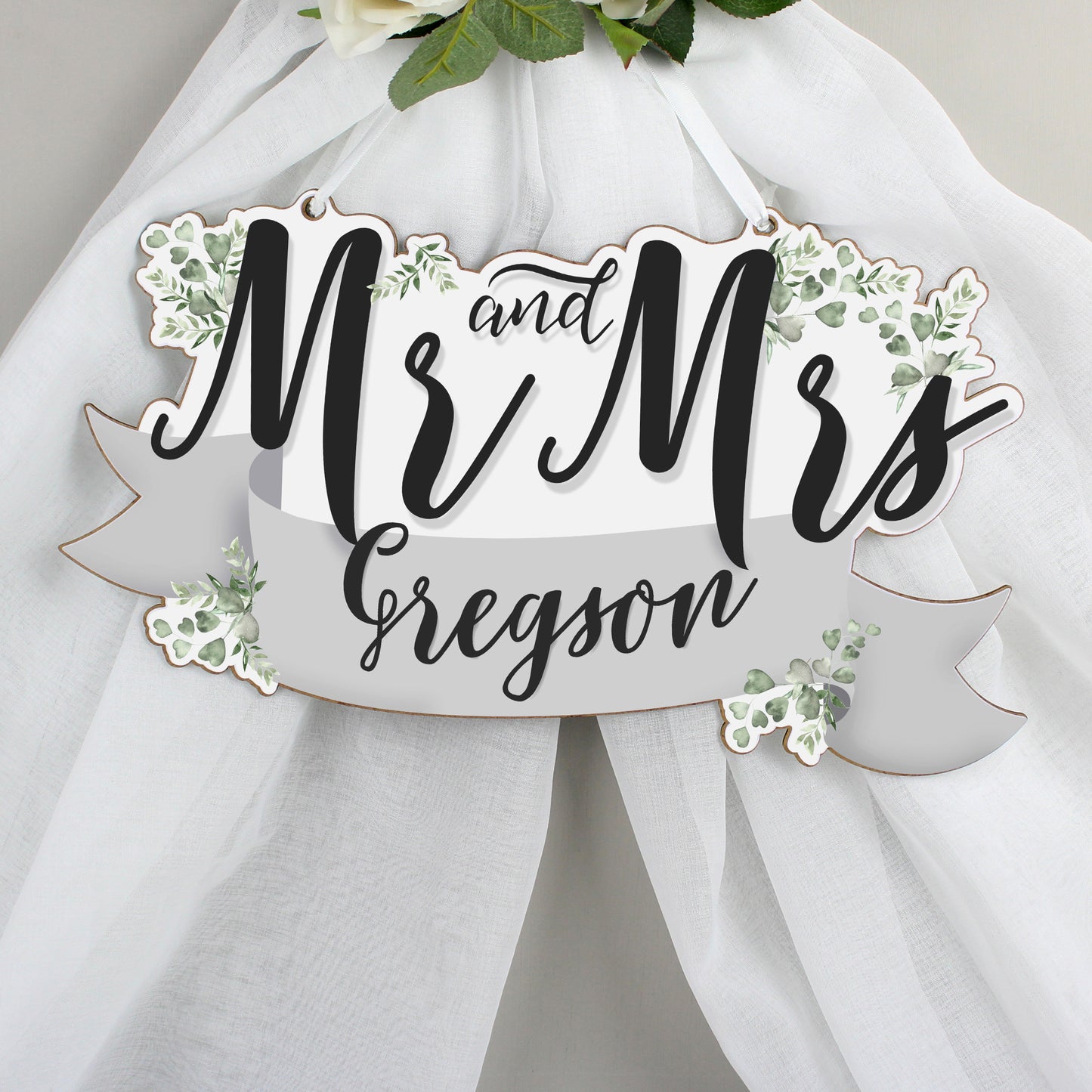 Personalised Mr & Mrs Wooden Hanging Decoration