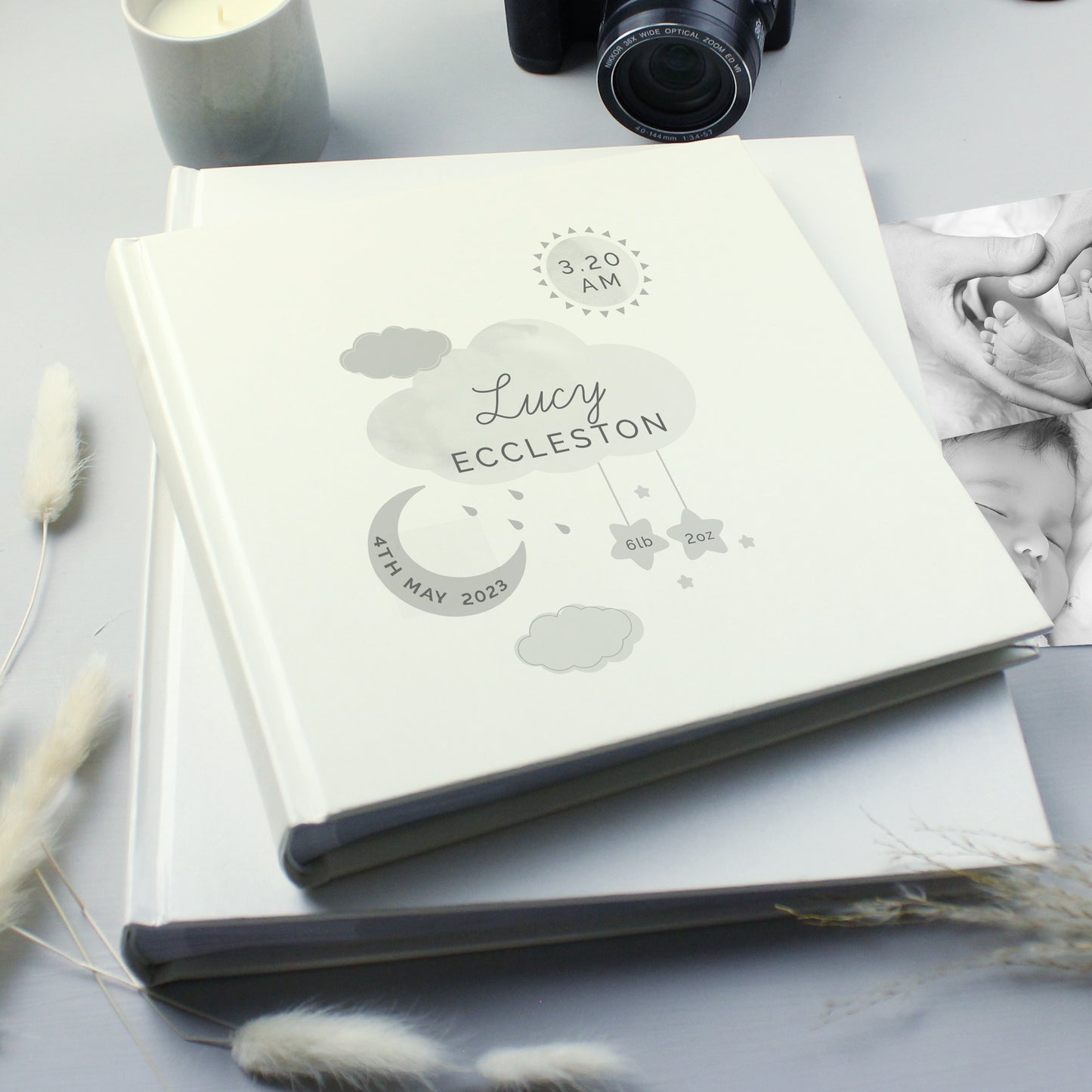 Personalised New Baby Moon & Stars Square Photo Album