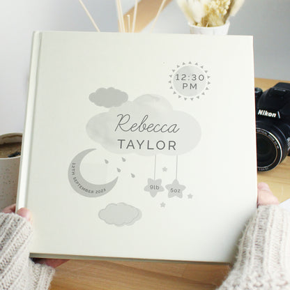 Personalised New Baby Moon & Stars Square Photo Album