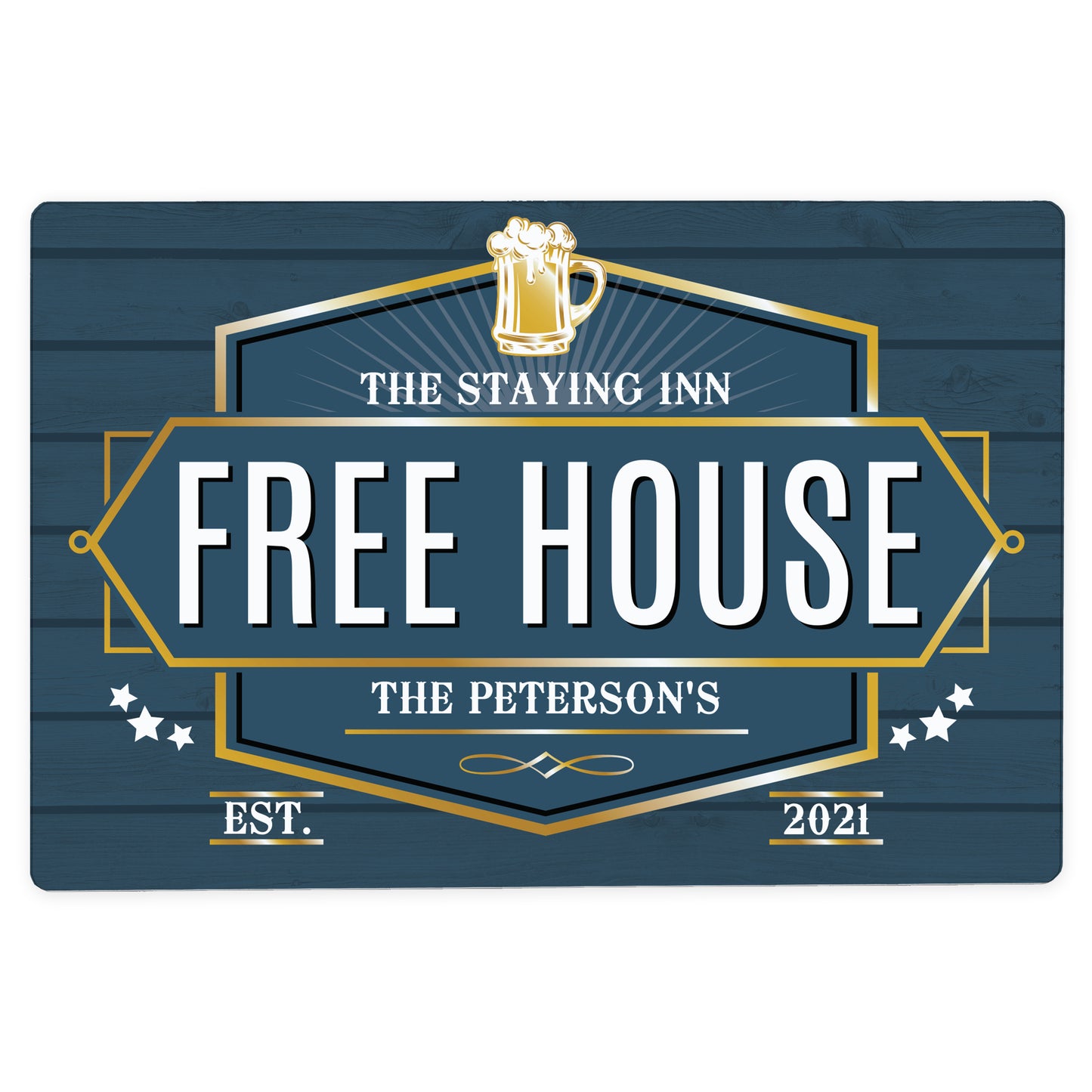 Personalised Free House Blue Metal Sign