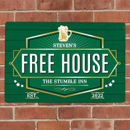 Personalised Free House Green Metal Sign