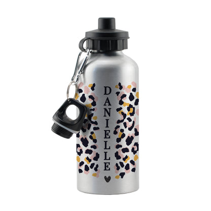 Personalised Leopard Print Silver Drinks Bottle