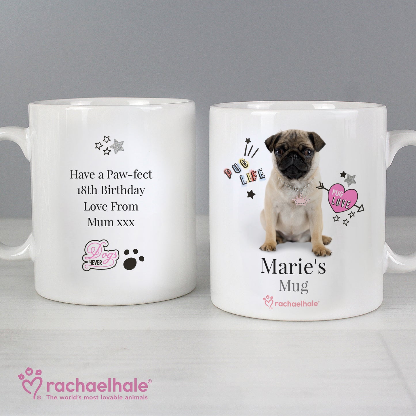 Personalised Rachael Hale Doodle Pug Mug