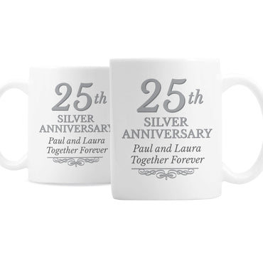 Personalised 25th Silver Anniversary Mug Set