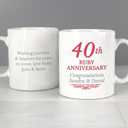 Personalised 40th Ruby Anniversary Mug Set