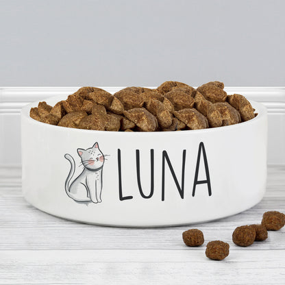 Personalised Scribble Cat 14cm Medium Pet Bowl