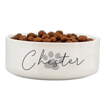 Personalised Grey Paw Print Name 14cm Medium Pet Bowl