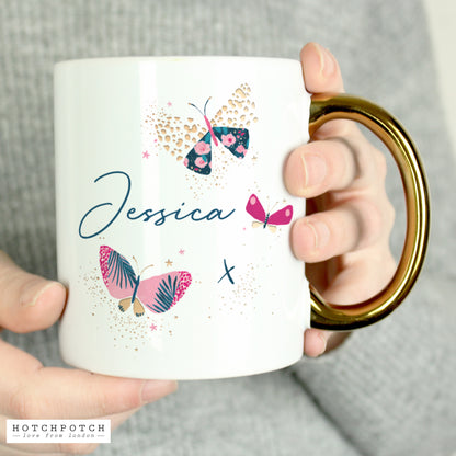 Personalised Hotchpotch Butterfly Gold Handle Mug