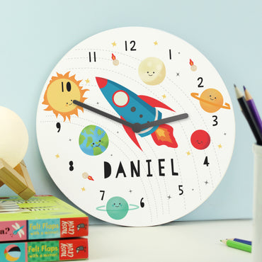 Personalised Rocket in Space Large Wooden Clock