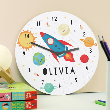 Personalised Rocket in Space Large Wooden Clock