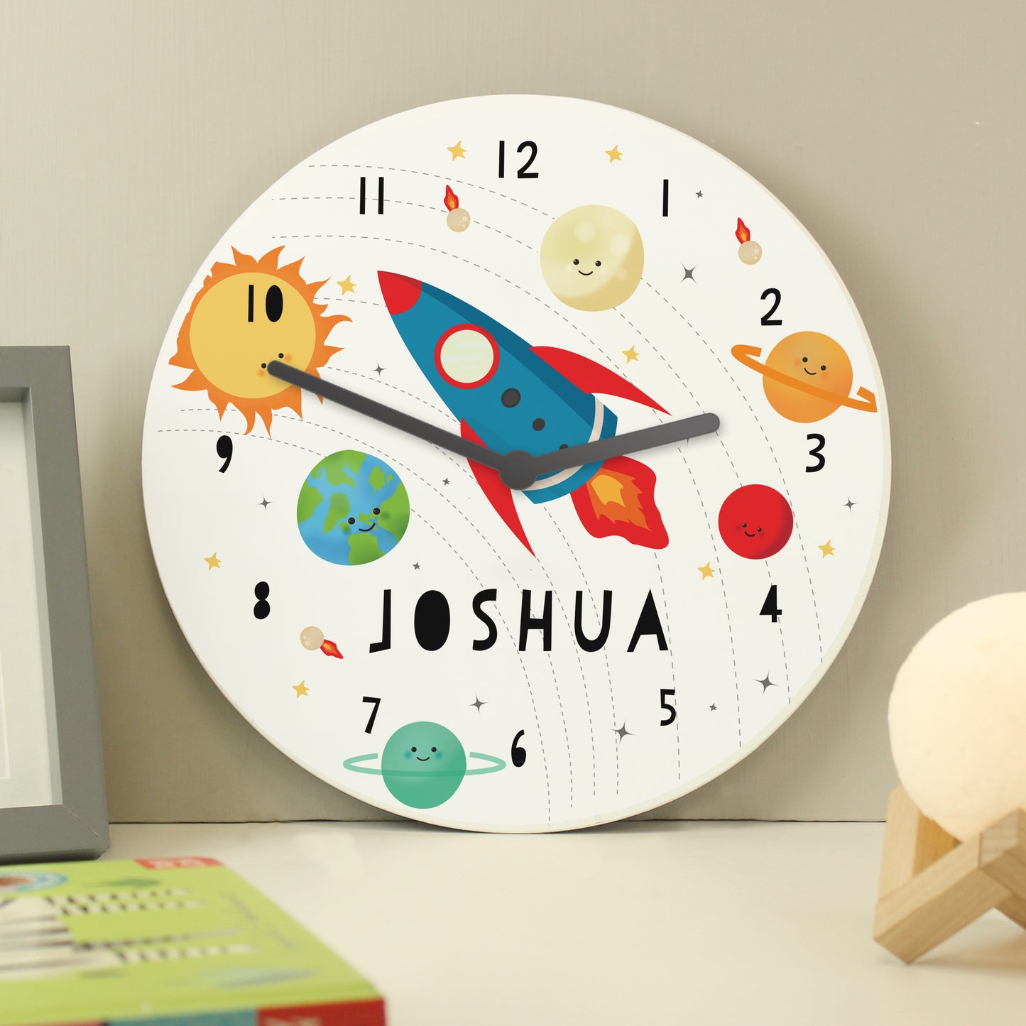 Personalised Rocket in Space Large Wooden Clock