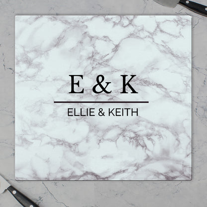 Personalised Marble Effect Glass Chopping Board/Worktop Saver