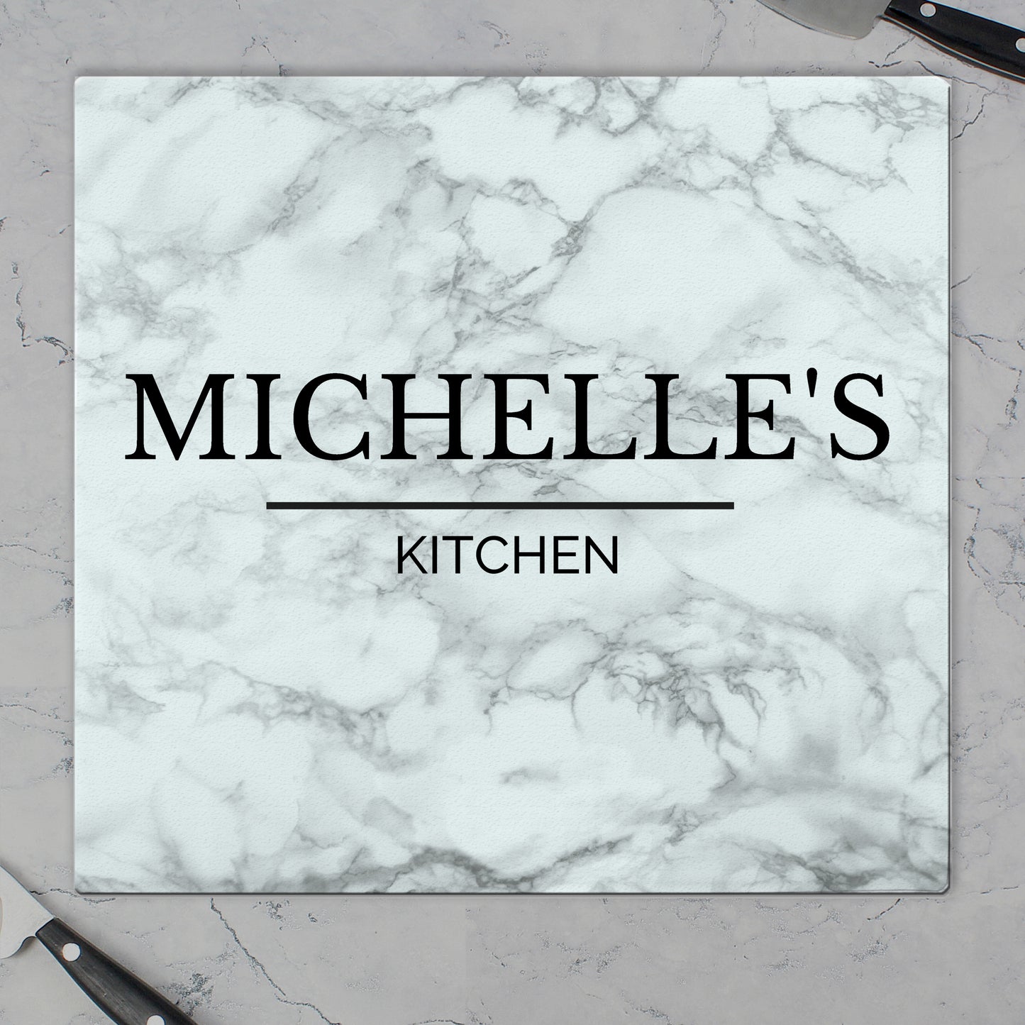 Personalised Marble Effect Glass Chopping Board/Worktop Saver