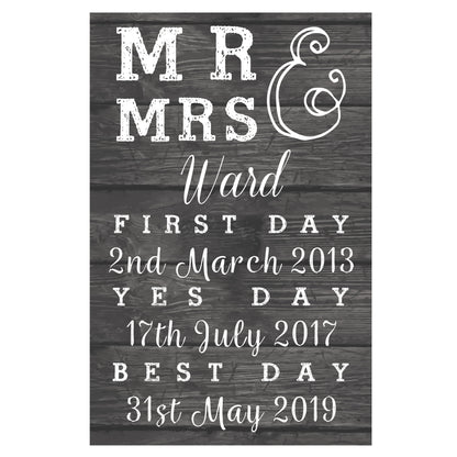 Personalised Mr & Mrs First Day Yes Day & Best Day Metal Sign