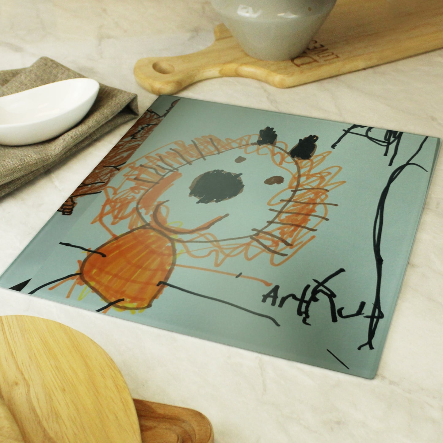 Personalised Childrens Drawing Photo Upload Glass Chopping Board/Worktop Saver