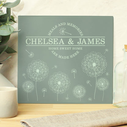 Personalised Dandelion Glass Chopping Board/Worktop Saver