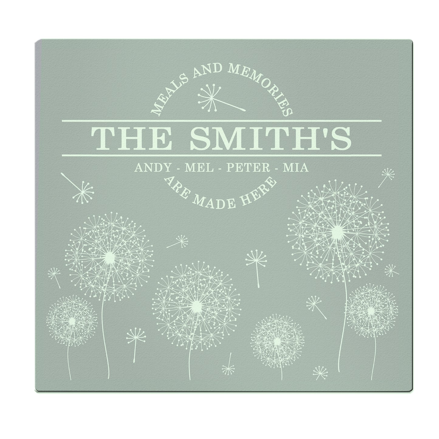 Personalised Dandelion Glass Chopping Board/Worktop Saver