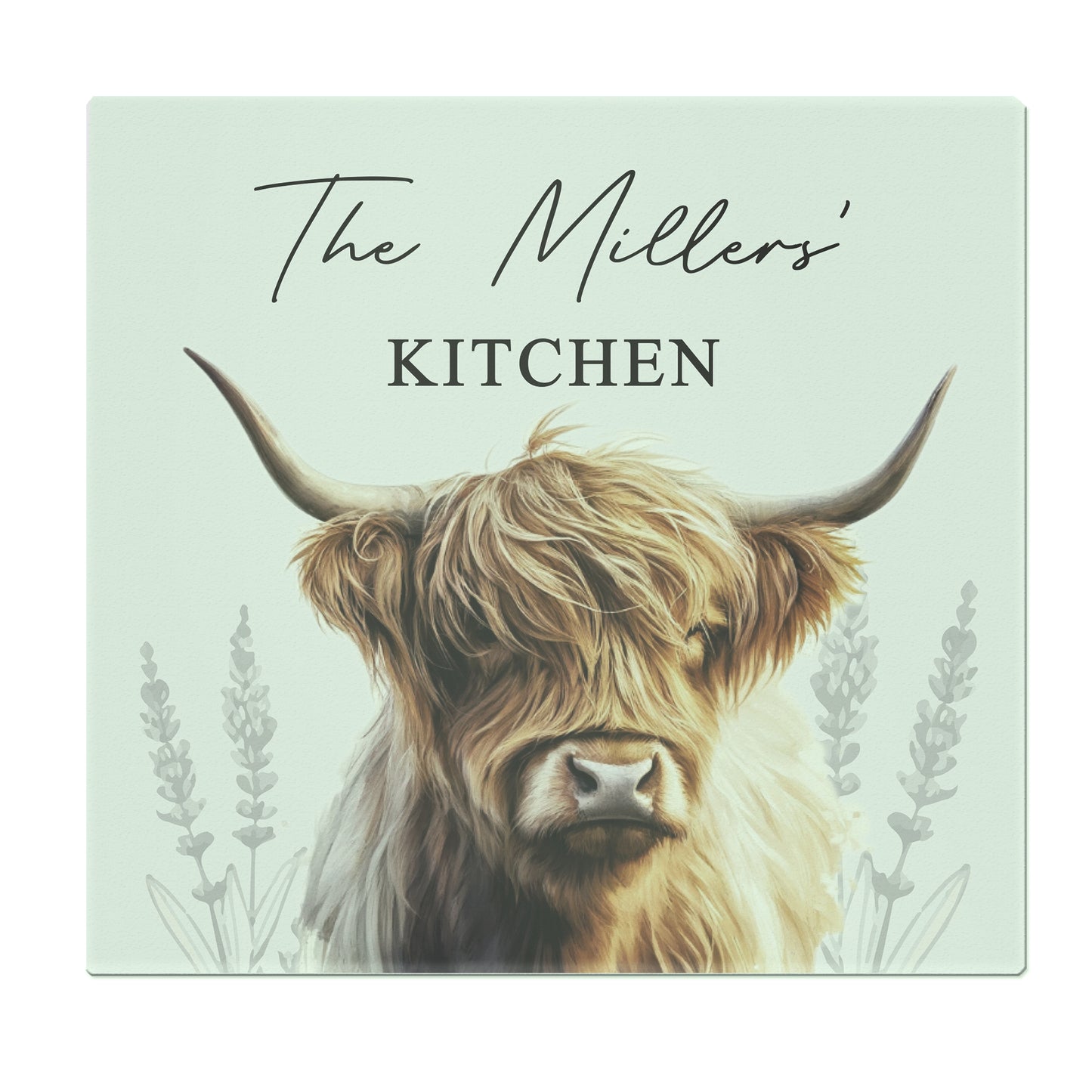 Personalised Highland Cow Glass Chopping Board