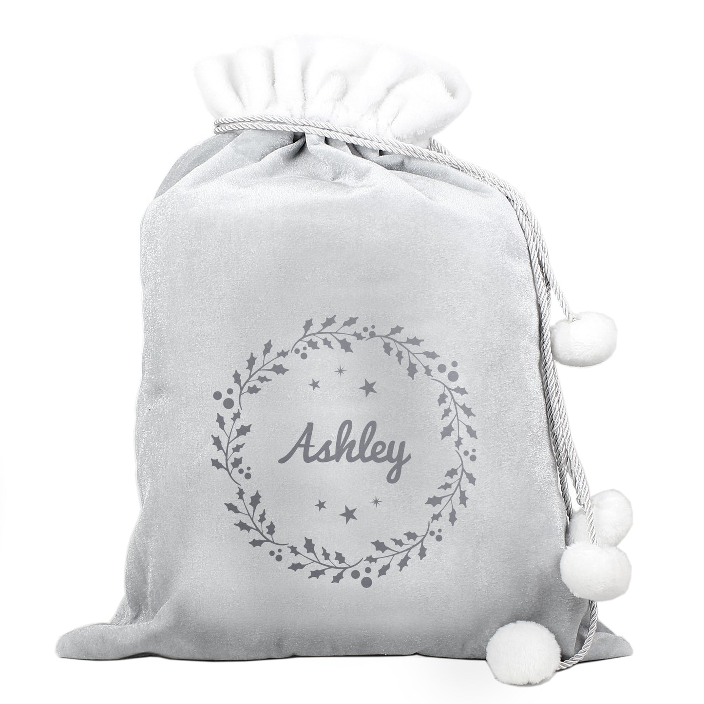 Personalised Holly Grey Christmas Sack