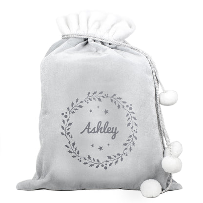 Personalised Holly Grey Christmas Sack