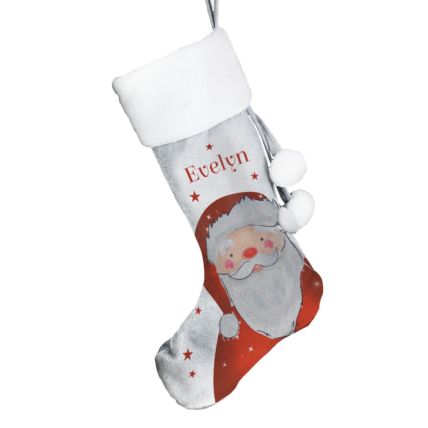 Personalised Santa Silver Grey Stocking