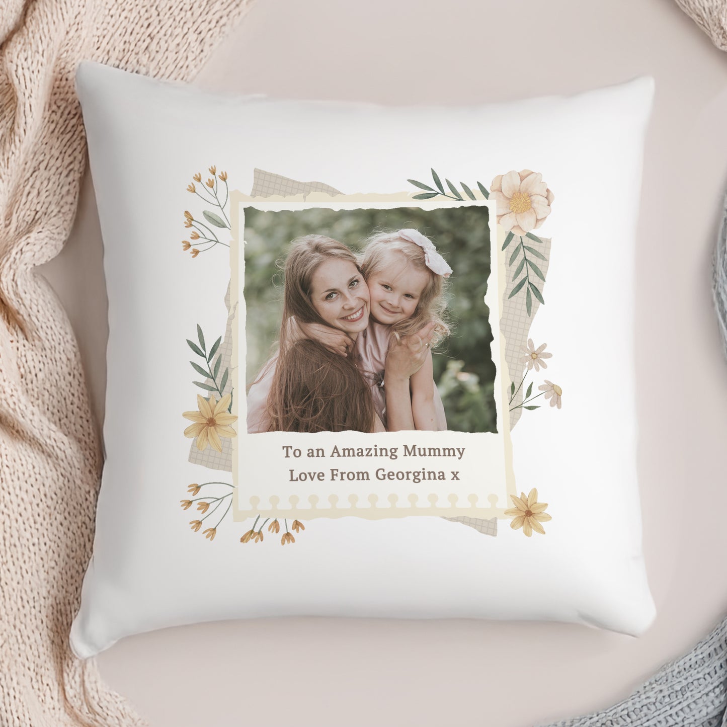 Personalised Wild Flowers Photo Upload Cushion