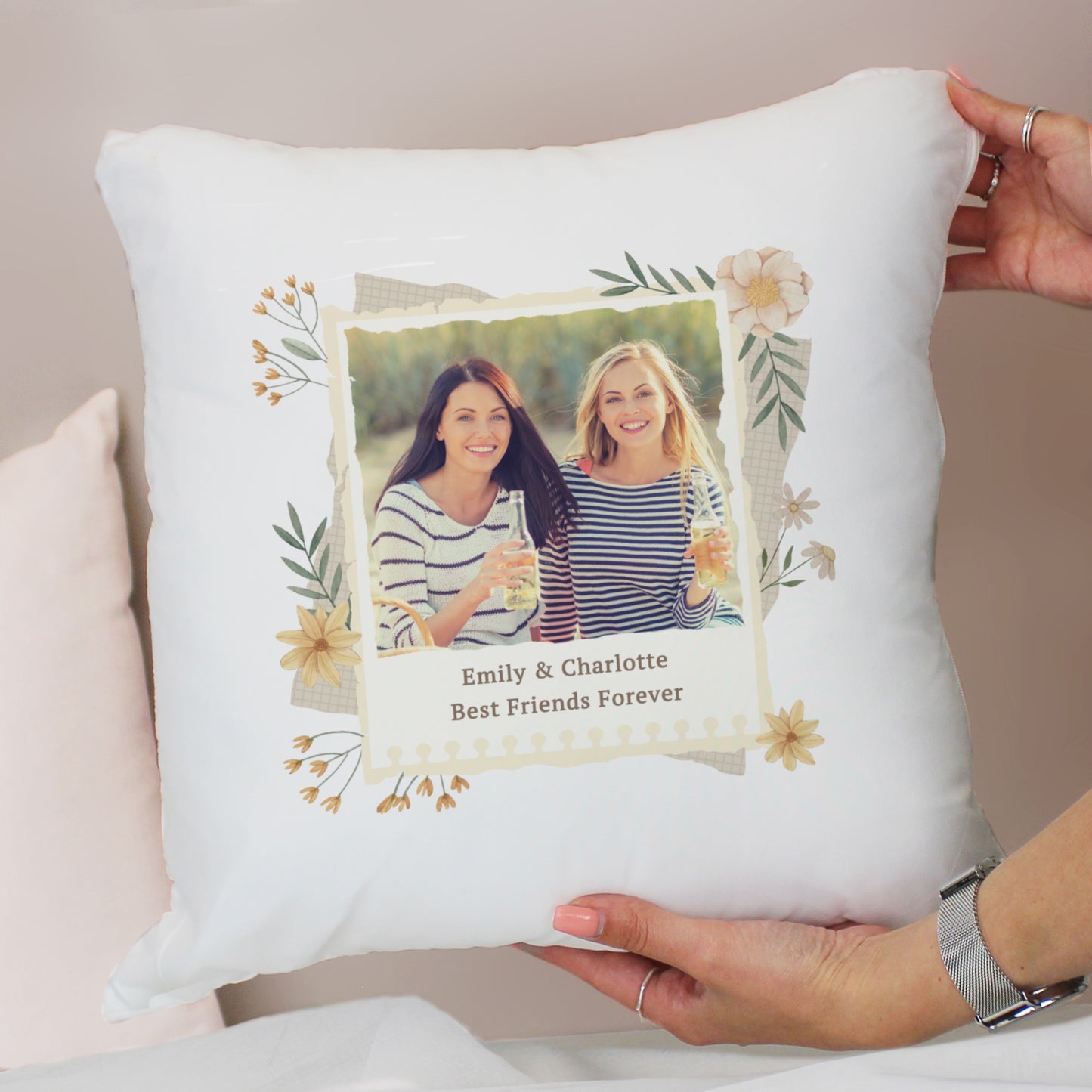 Personalised Wild Flowers Photo Upload Cushion