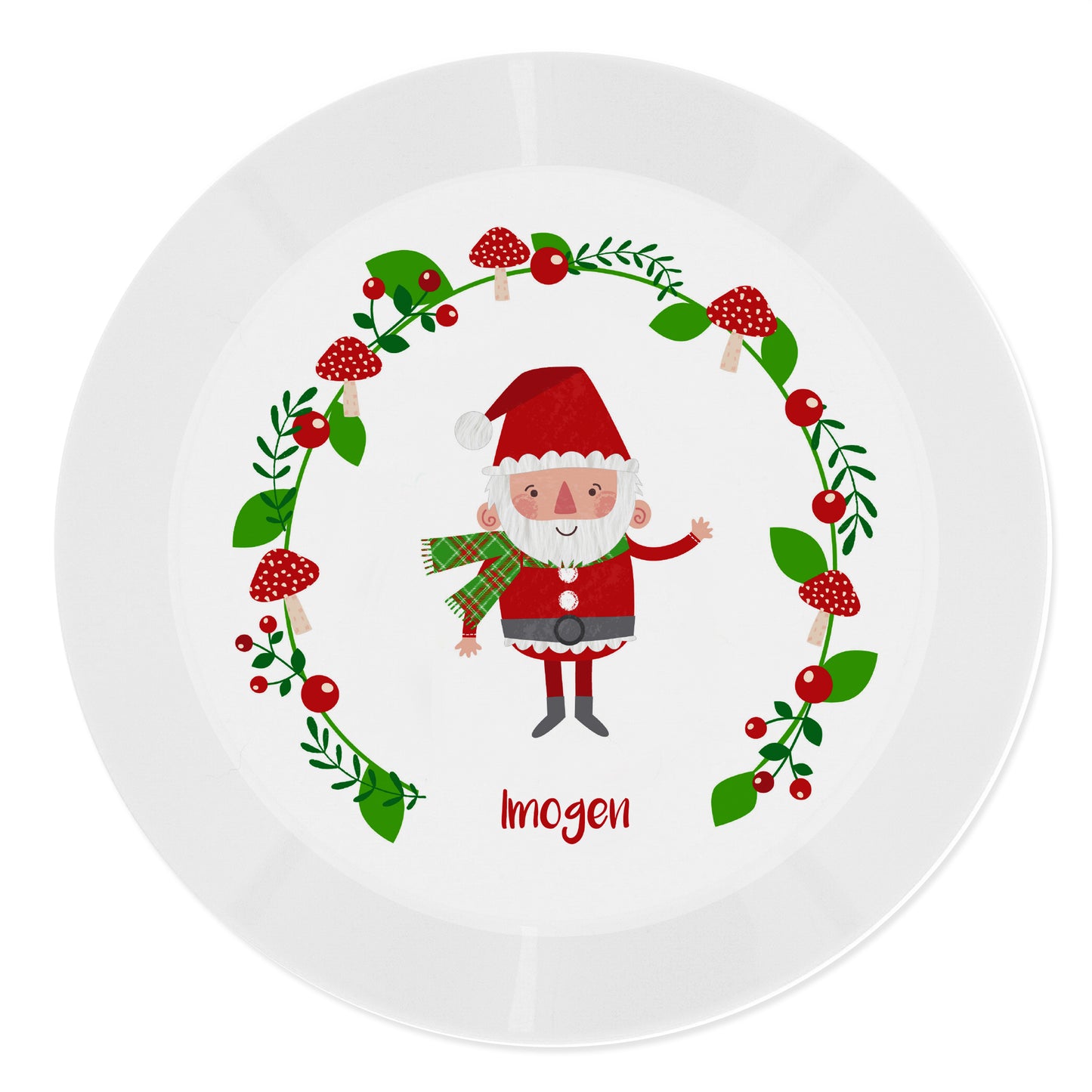 Personalised Christmas Toadstool Santa Plastic Plate