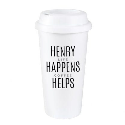 Personalised Black Text Slogan Insulated Reusable Eco Travel Cup