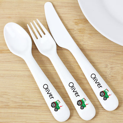 Personalised Tractor 3 Piece Plastic Cutlery Set