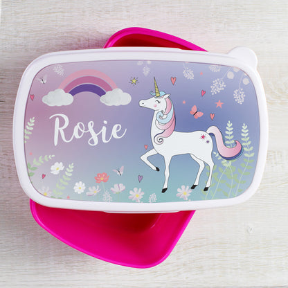 Personalised Unicorn Name Only Pink Lunch Box