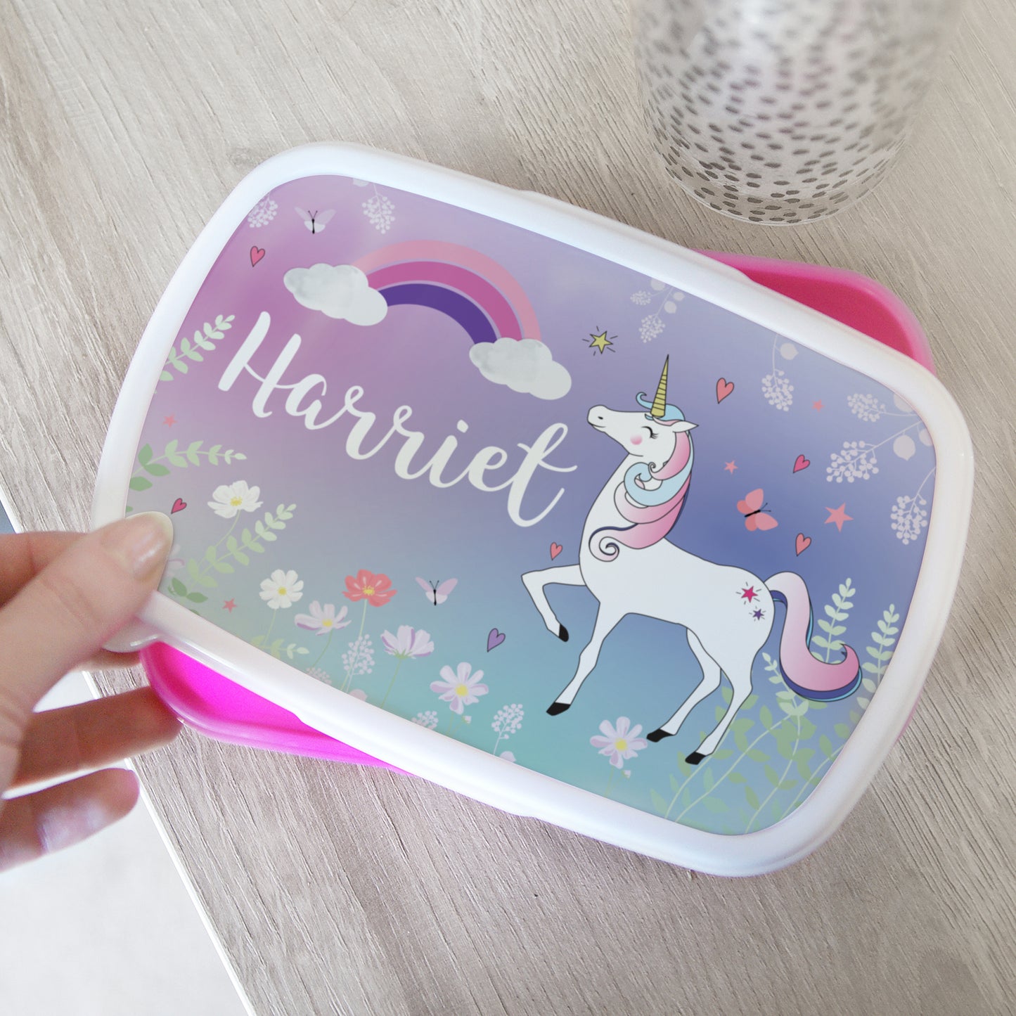 Personalised Unicorn Name Only Pink Lunch Box