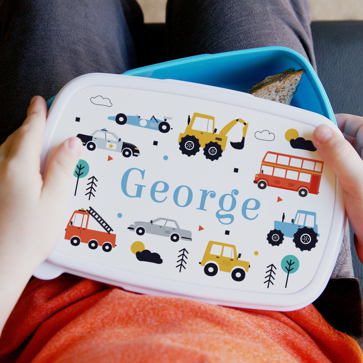 Personalised Vehicles Name Only Blue Lunch Box