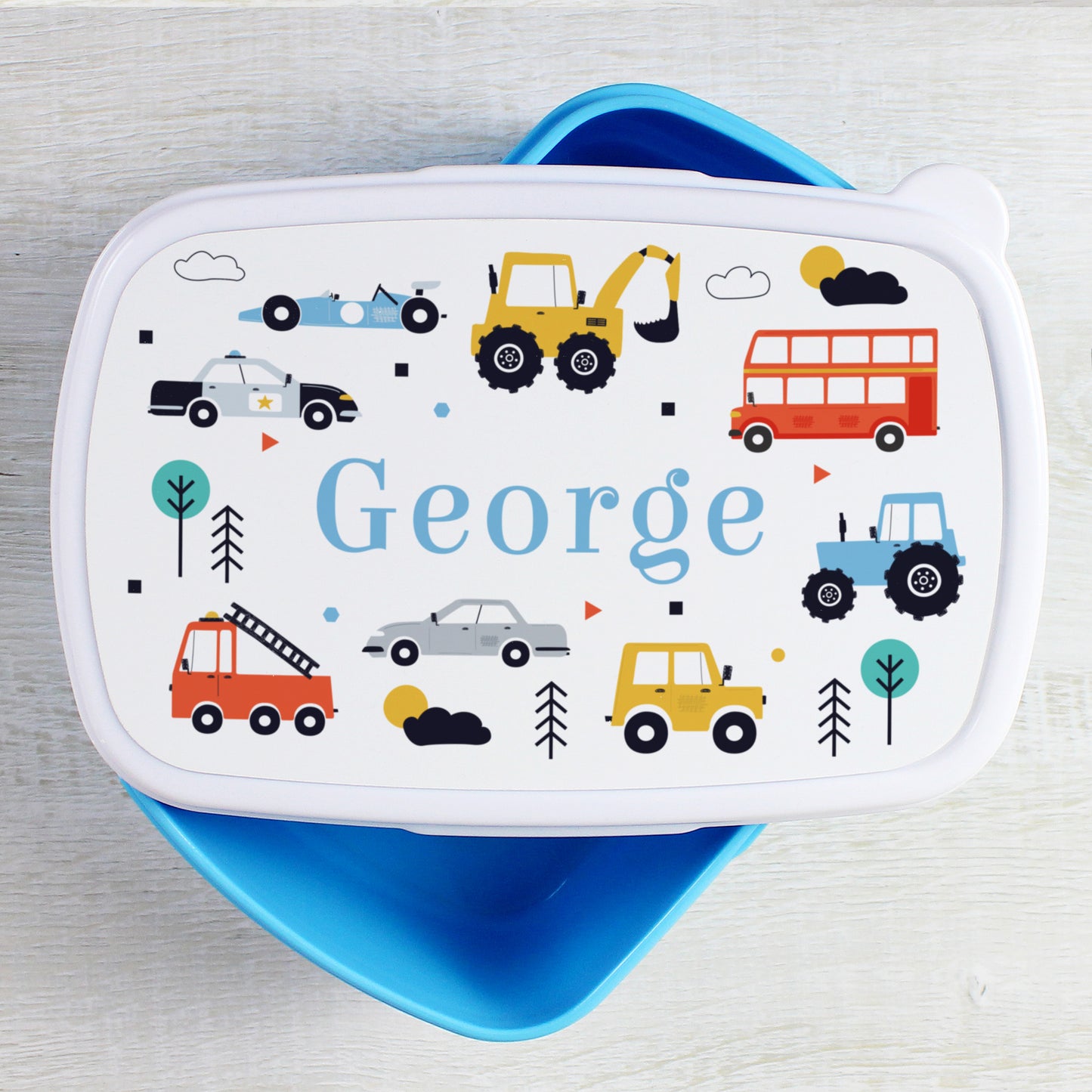 Personalised Vehicles Name Only Blue Lunch Box