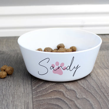 Personalised Pink Paw Print Plastic Cat Bowl