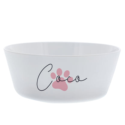 Personalised Pink Paw Print Plastic Cat Bowl