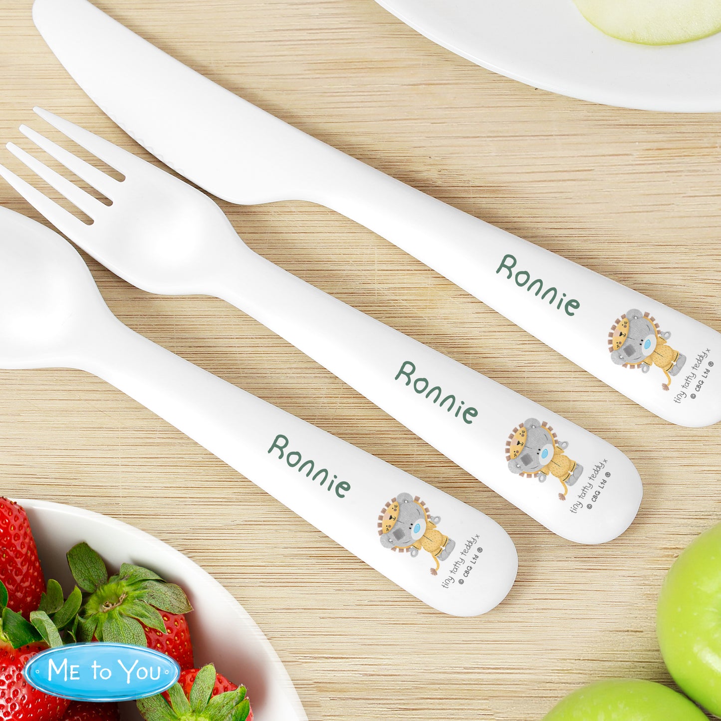 Personalised Tiny Tatty Teddy Jungle Animals Plastic 3 Piece Cutlery Set