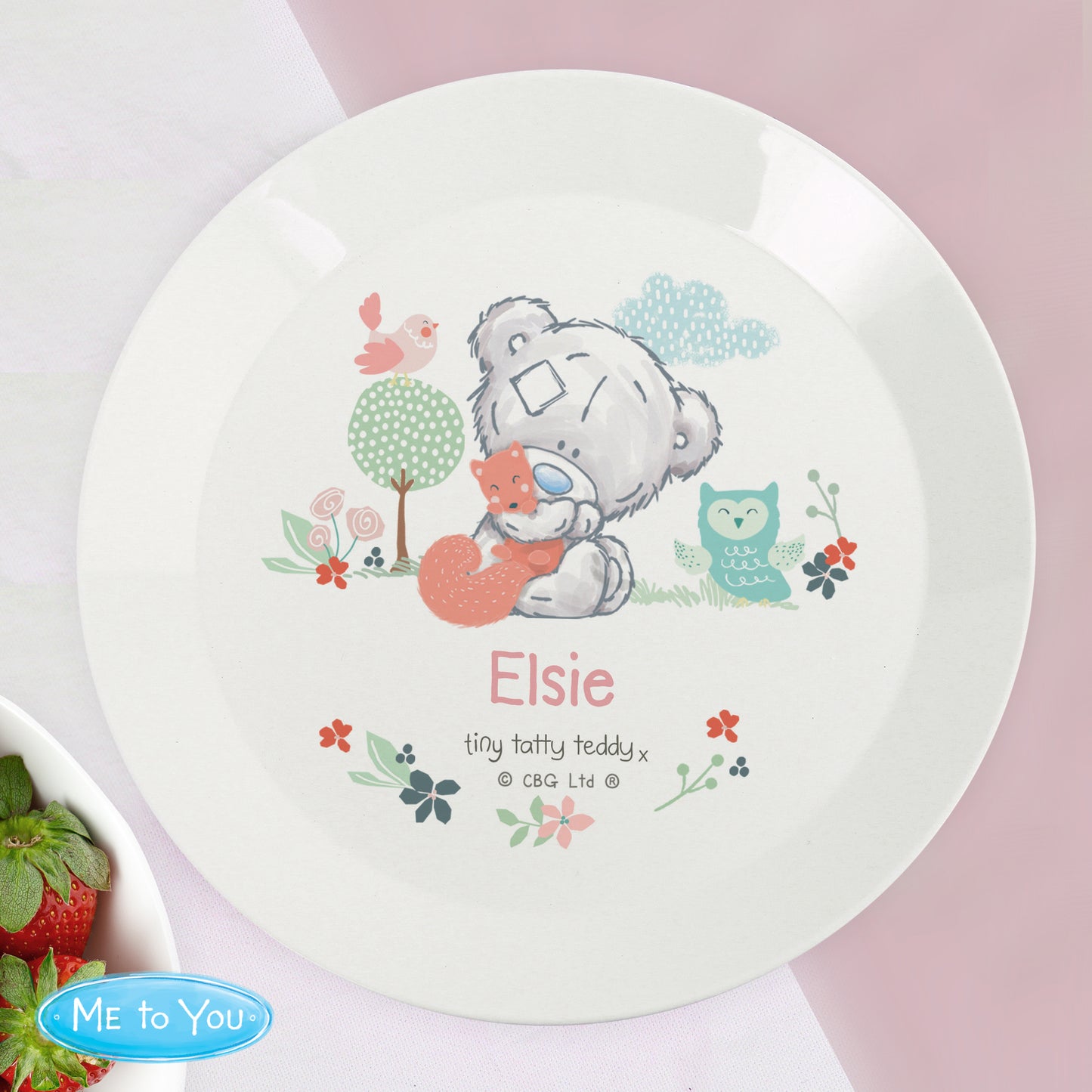 Personalised Tiny Tatty Teddy Woodland Animal Plastic Plate