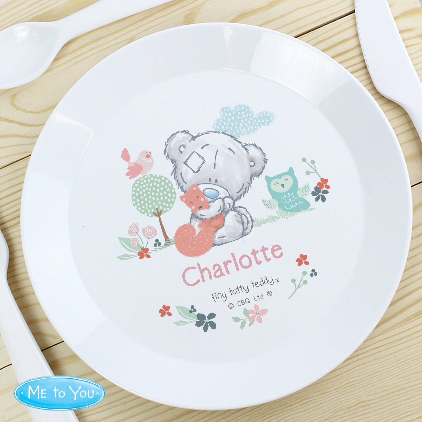 Personalised Tiny Tatty Teddy Woodland Animal Plastic Plate