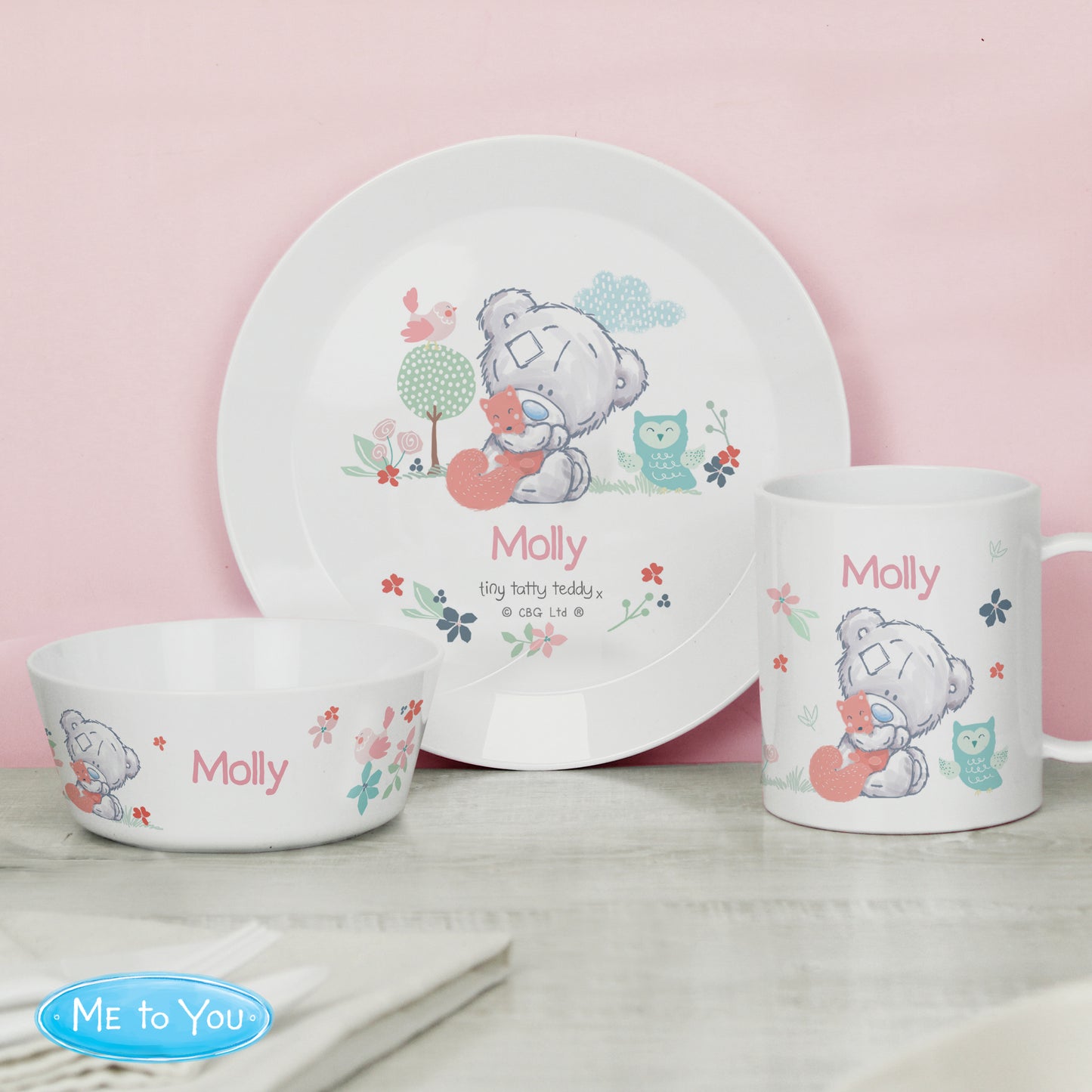 Personalised Tiny Tatty Teddy Woodland Animal Plastic Plate