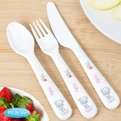 Personalised Tiny Tatty Teddy Woodland Animal 3 Piece Cutlery Set