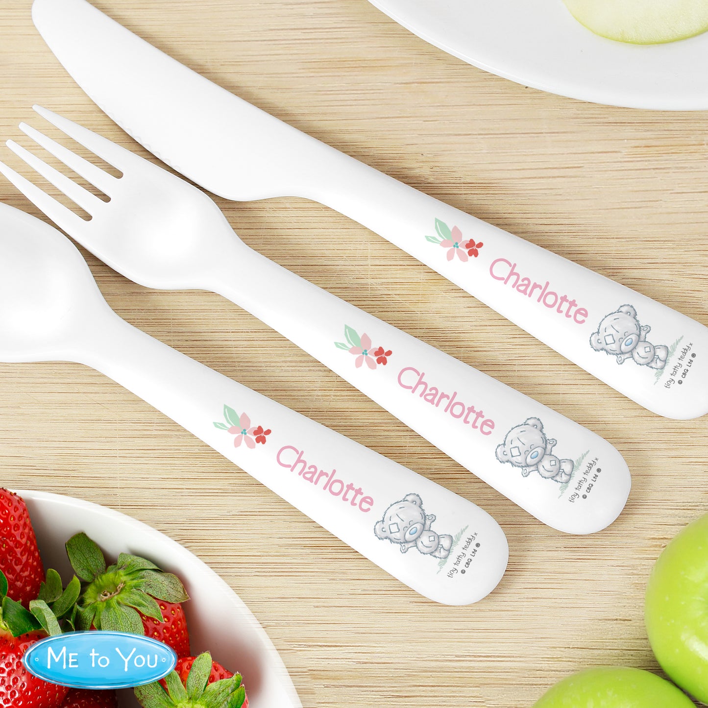 Personalised Tiny Tatty Teddy Woodland Animal 3 Piece Cutlery Set