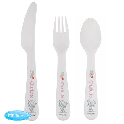 Personalised Tiny Tatty Teddy Woodland Animal 3 Piece Cutlery Set