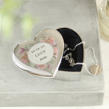 Personalised Floral Watercolour Heart Trinket Box