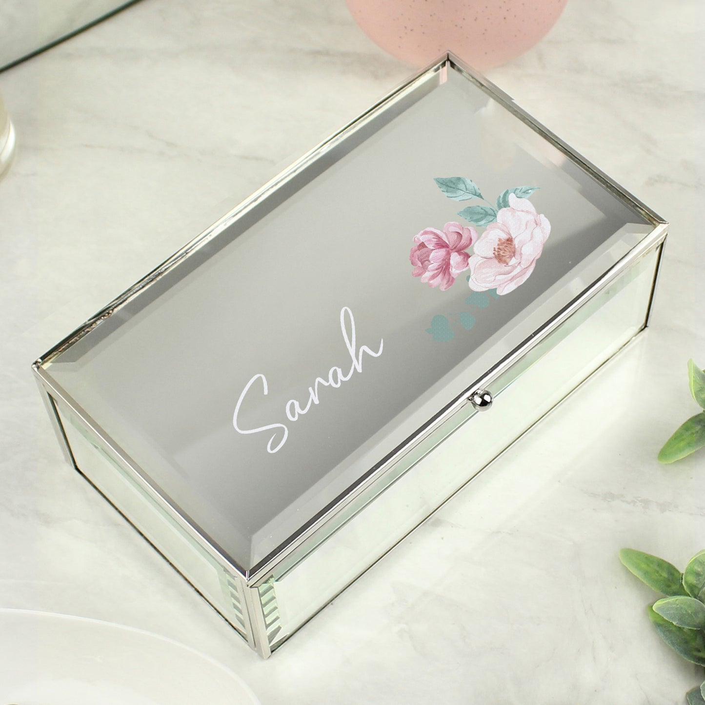 Personalised Floral Mirrored Jewellery Box