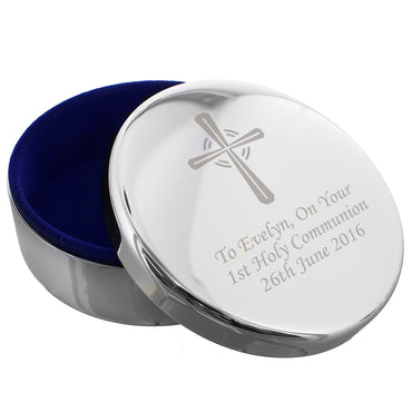 Personalised Silver Cross Trinket Box - Ideal For Rosary Beads